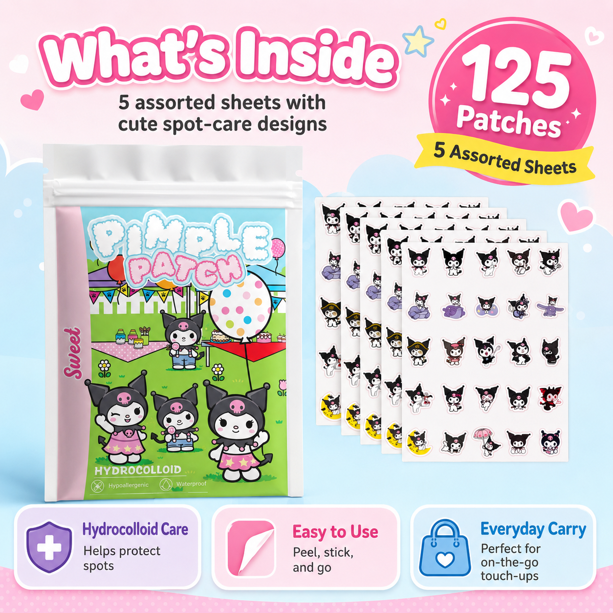 Skincare The Originote - 125PCS Sanrio Kulomi Acne Patch, Hydrocolloid