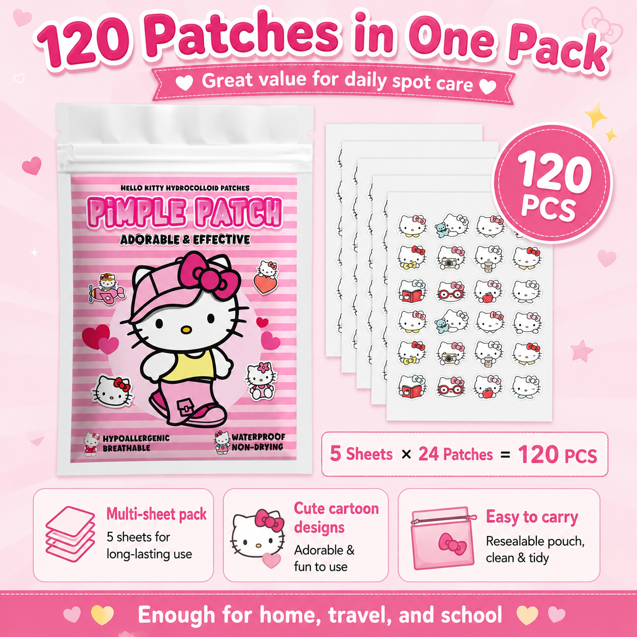120PCS hello kitty Acne patche - Skincare The Originote recensie en prijs