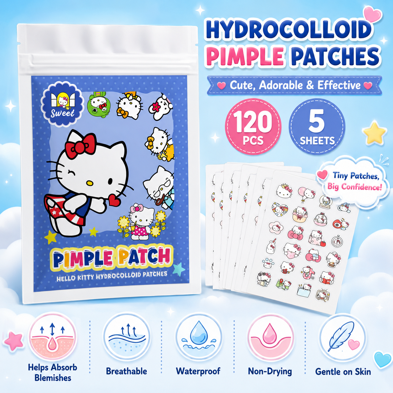 120PCS hello kitty Acne patche - Skincare The Originote recensie en prijs