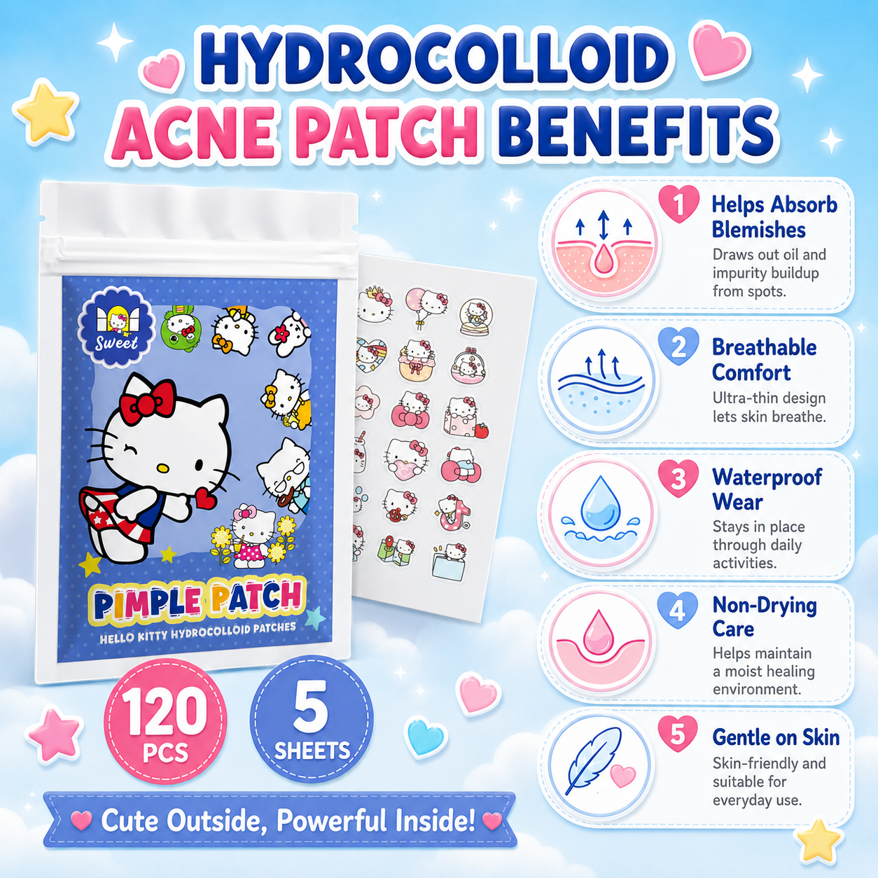 120PCS hello kitty Acne patche - Skincare The Originote recensie en prijs