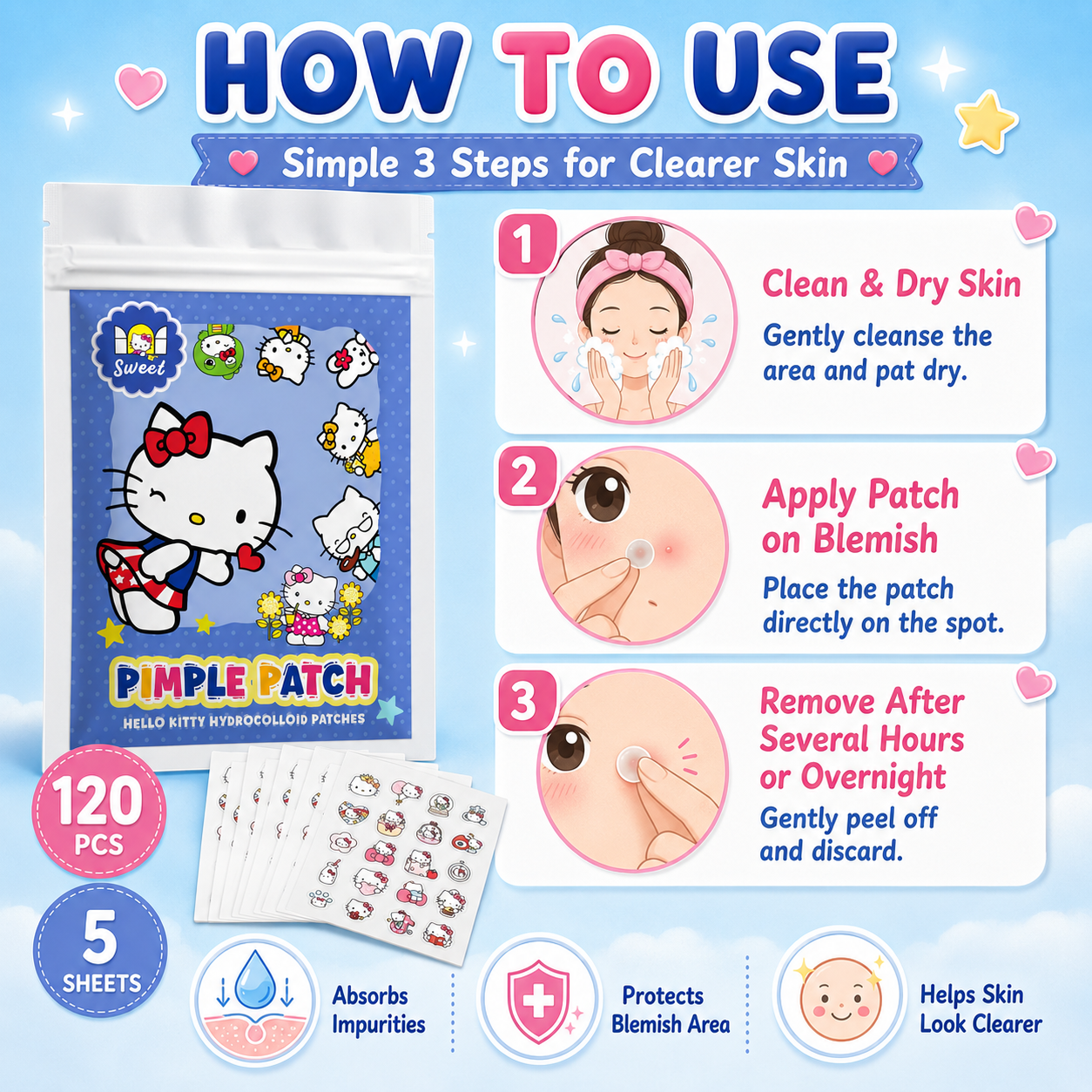 120PCS hello kitty Acne patche - Skincare The Originote recensie en prijs