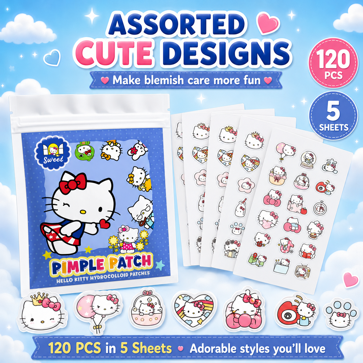 120PCS hello kitty Acne patche - Skincare The Originote recensie en prijs